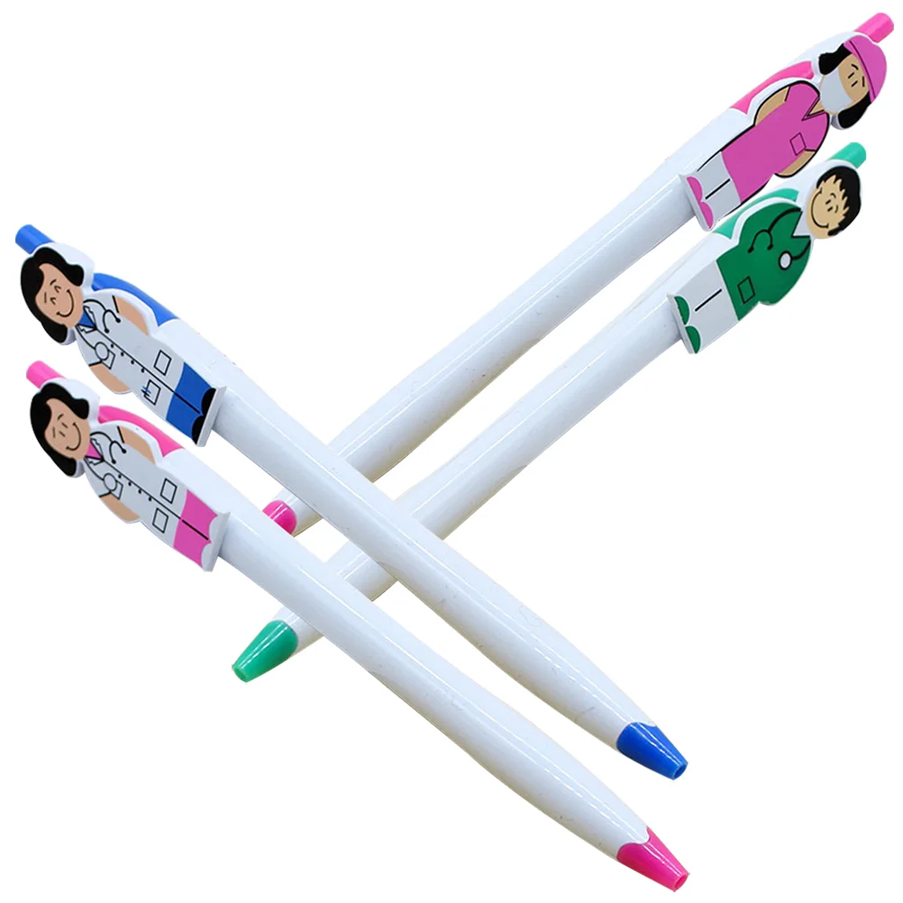 4 Pcs Cartoon Stationery Pen Holder Household Adult Ballpoint Pens Press-type Portable Nurse Gift