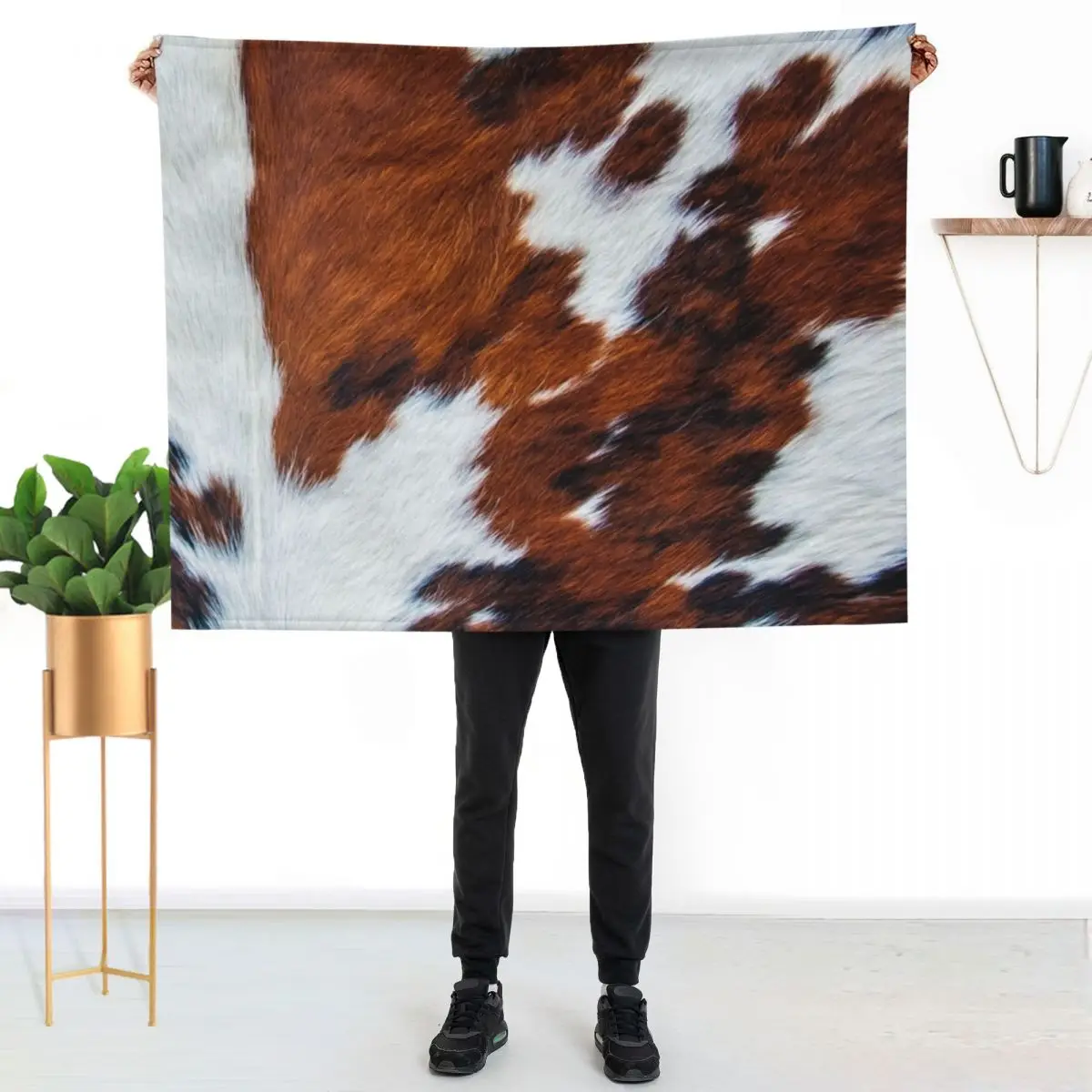 Rustic brown cowhide, animal skin pattern Throw Blanket sofa bed Beautifuls halloween Flannel Single Decoratives Blankets