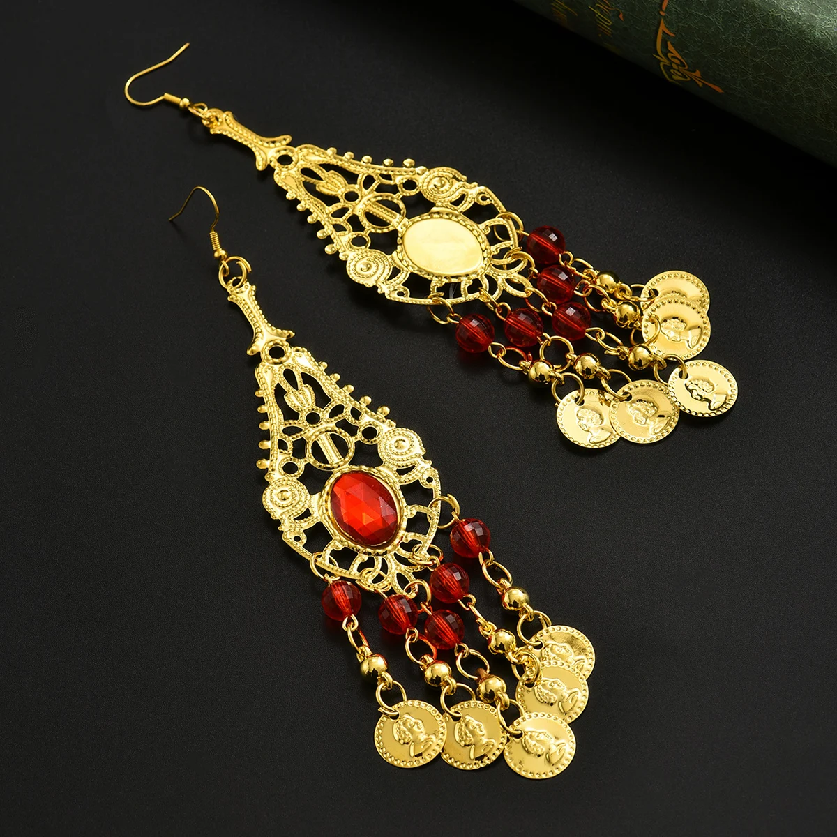 Arabian Ethnic Style Popular Old Imitation Golden Pendant Portrait Pattern Earrings - Bridal Wedding Accessories And Ornaments