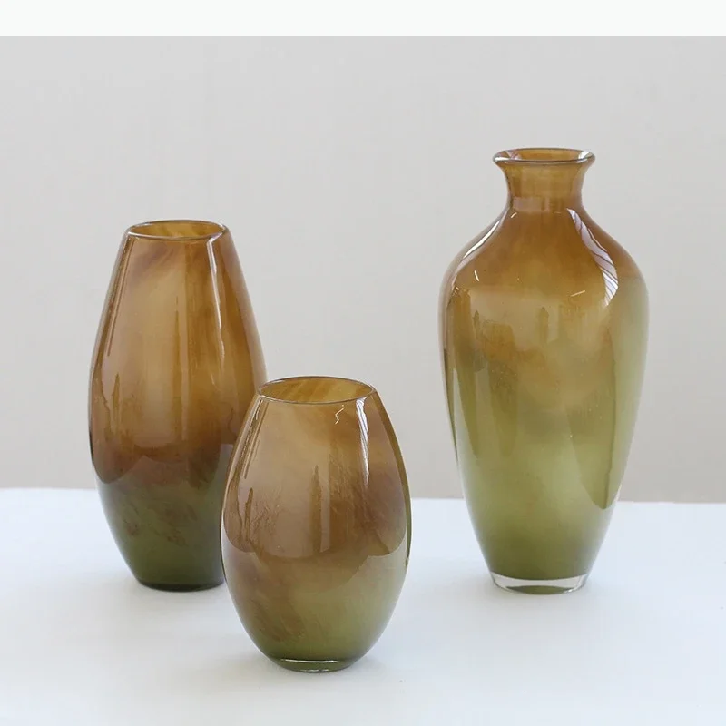 Gradient Colored Glass Vase Hydroponics Plant Pots Table Decoration Flowers Arrangement Floral Vases Room Aesthetic Decor