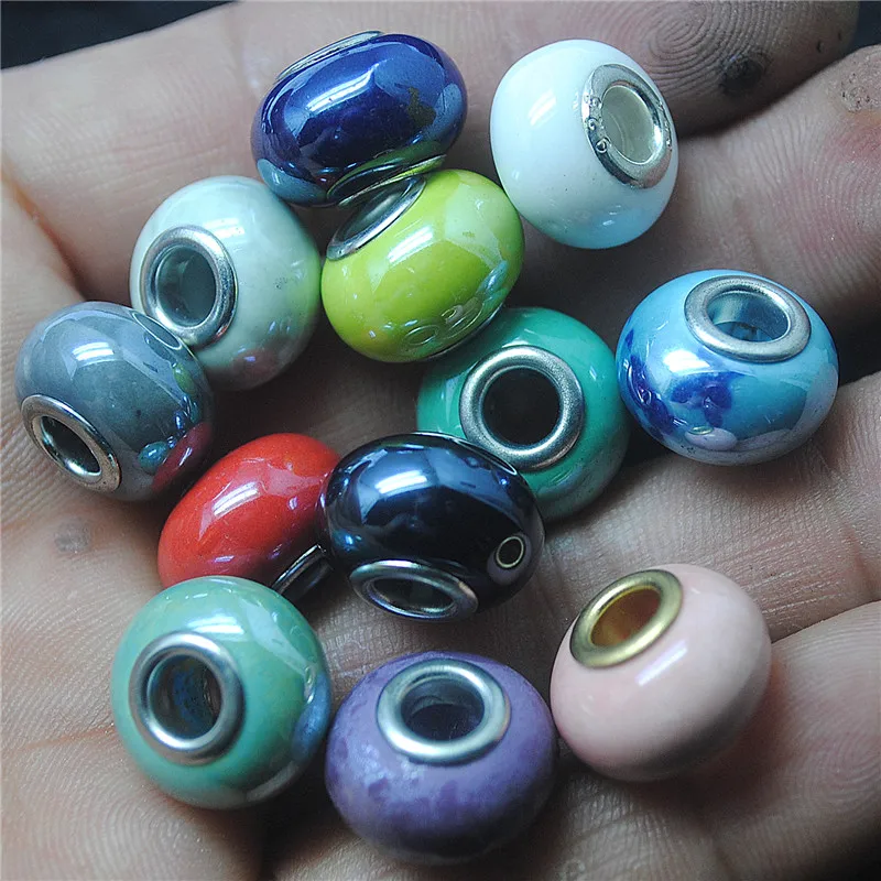 

12PCS New Women Bracelets Making Beads Ceramic Material 10X15MM WITH METAL PARTS HOLE DIAMETER 5MM GOOD ONE MIX COLOR RANDOMS