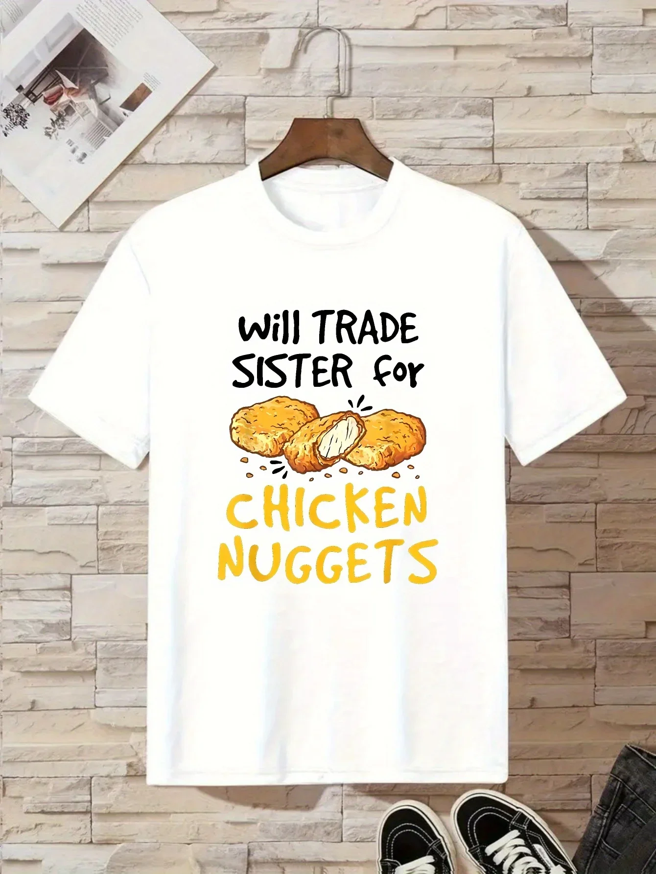 Boys' Casual Summer T-Shirt 'Will Trade Sister for Chicken Nuggets' Fun Food Themed Design Everyday Wear for Children