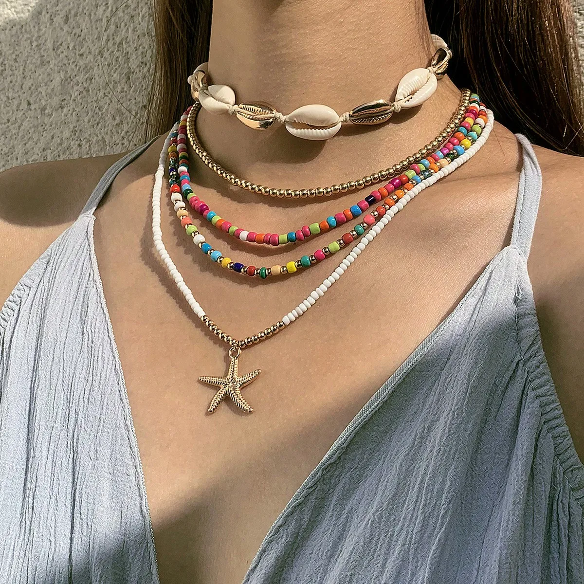 docona Bohemia Shell Starfish Pendant Necklace for Women Sand Beach Measle Chains Necklaces Jewelry Party Girls ожерелье 25134