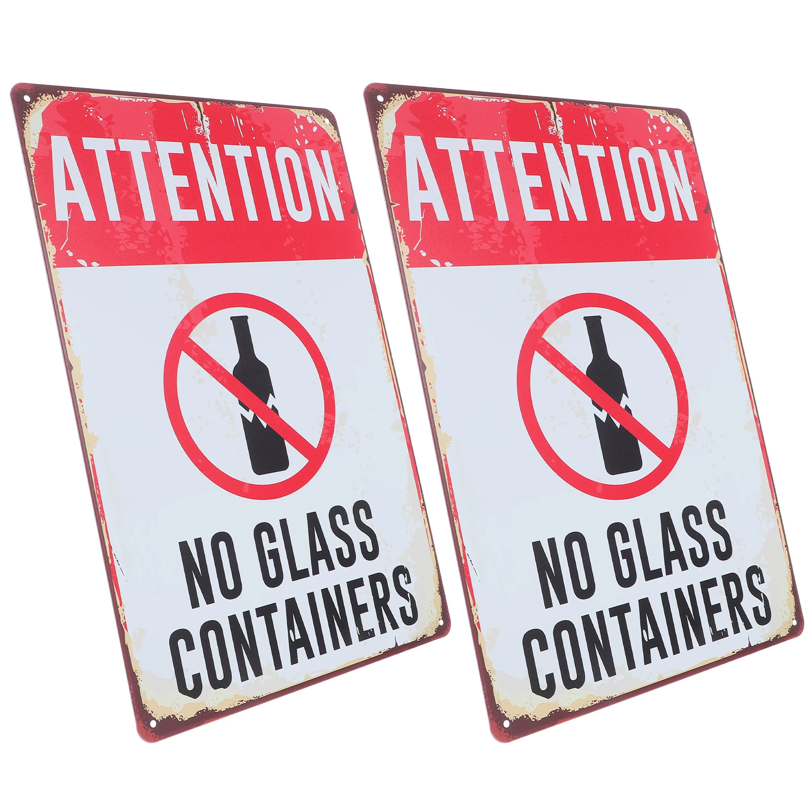 2pcs Iron Pool Warning Signs No Glass Containers Sturdy Weather Resistant Outdoor Use Bold Visible for High Traffic