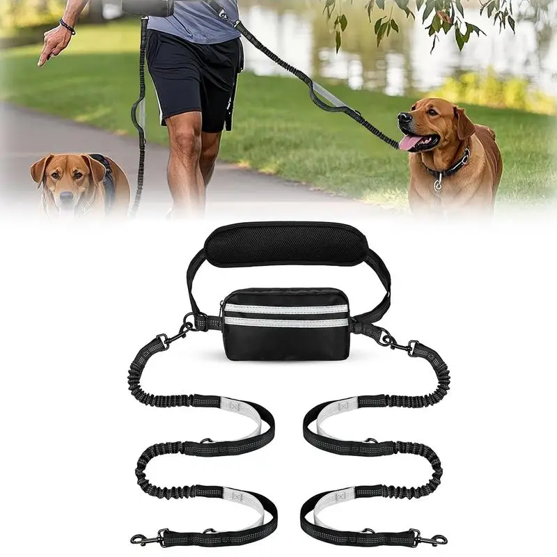 

Hands Free Double Dog Leash for Two Dogs | Pouch & Double Padded Handles | Running/Walking Accessories