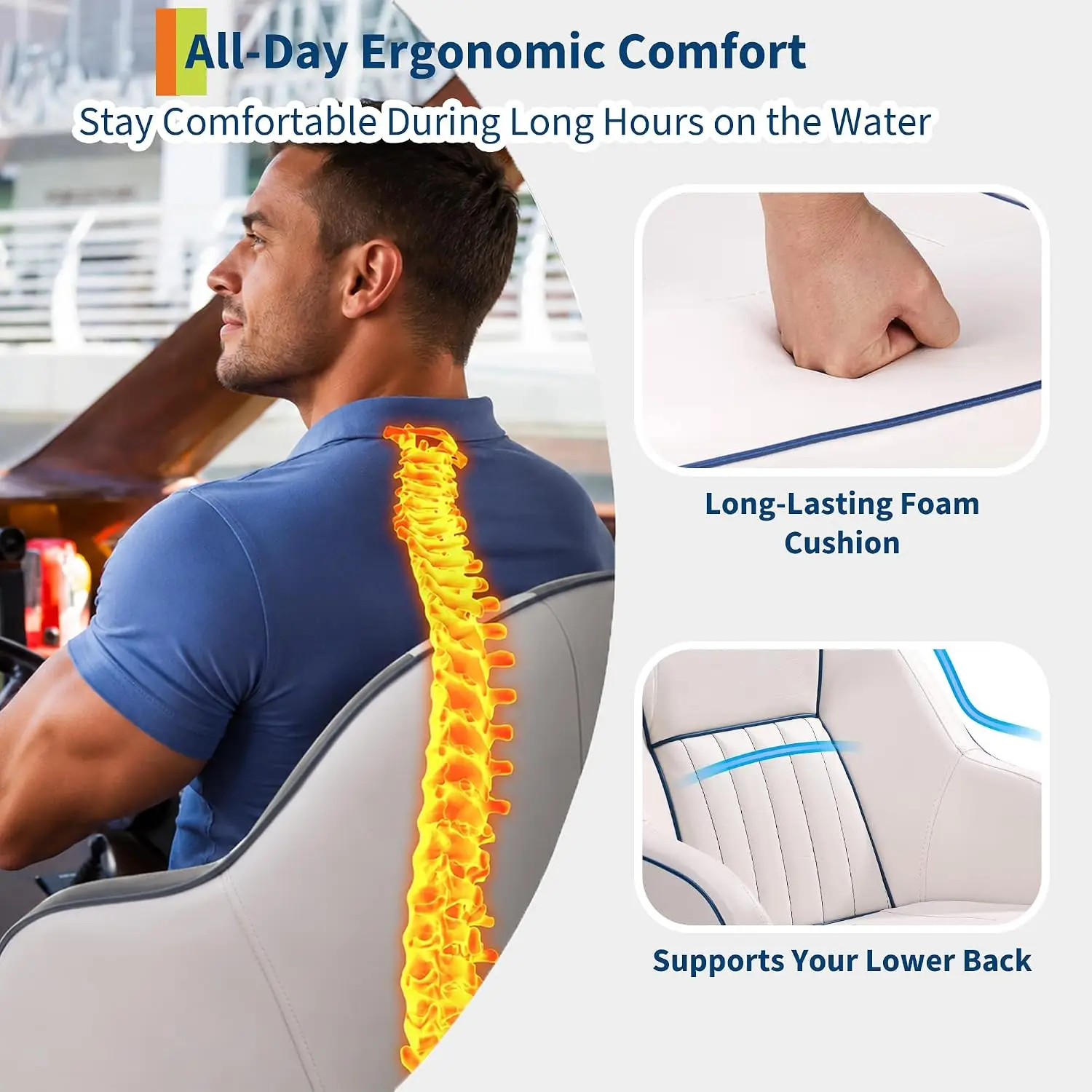 Boat Seat Captain Chair ackrest Boat Seat Captain Bucket Seat with Thickened Sponge Cushion&Waterproof PVC Leather Wide Bucket Seats for Boat Ship
