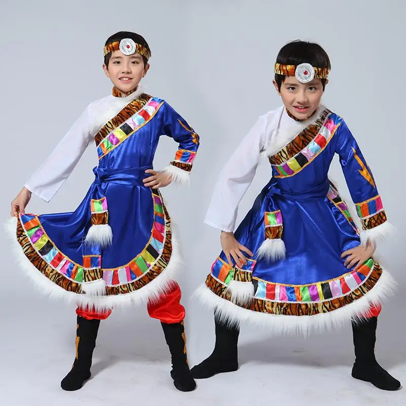 

New Children's Performance Clothes Ethnic Mongolian Boys Dance Outfits Tibetan Mongolian Dance ow Costumes Six One New Arrival