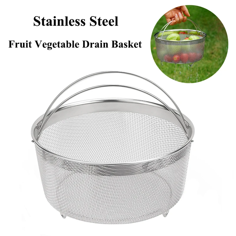 Outdoor Stainless Steel Drain Basket Colander Bowl Rice Cleaning Sieve Fruit Vegetable Washing Basin Strainer Basket Fry Basket