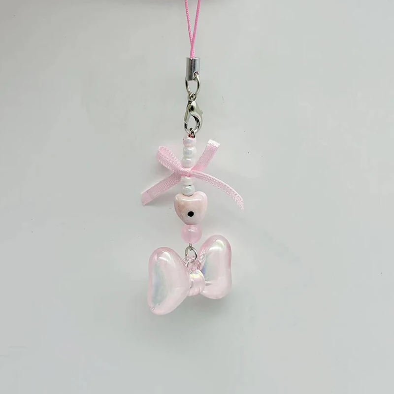 Cute Ribbon Bow Mobile Phone Chain Girl Heart Kawaii Flower Beaded Elephant Mobile Phone Pendant Bag Pendant