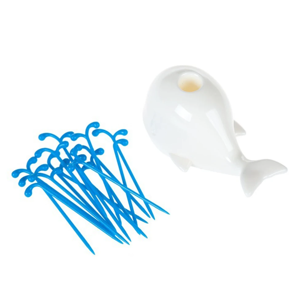 

2 Sets Fruit Forks with Holder ABS Material Reusable Party Wedding Home Decor Whale Shape Plastic Kitchen Gadgets for party