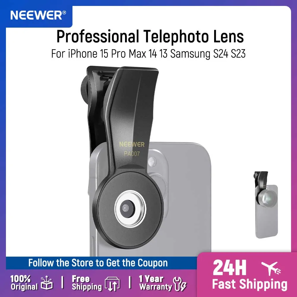 NEEWER Universal Phone Clamp for 17mm Threaded Lens for iPhone 15 Pro Max 15 Plus 14 13 Samsung Galaxy S24 S23 Ultra Google Pixe