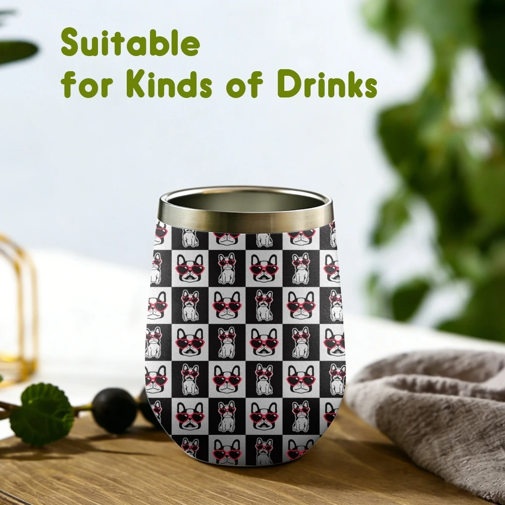 Black French Bulldog Pattern Vacuum Flasks 12oz Insulated Wine Tumbler Vacuum Coffee Mug Egg Shape Thermos Cup - view 4