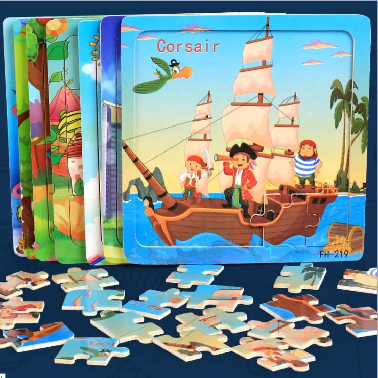 Hot 20 Piece Wooden Jigsaw Puzzle Kids Toy Cartoon Dinosaur Animal Wood Puzzles Game Baby Early Educational Toys for Children