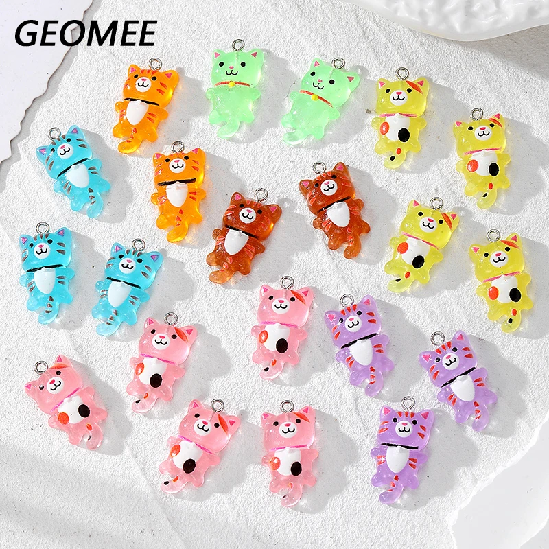 10/30/50pcs Bulk Wholelsale Luminous Cat Resin Charms Kawaii Cartoon Kitten Pendant For Earring Diy Jewelry Make