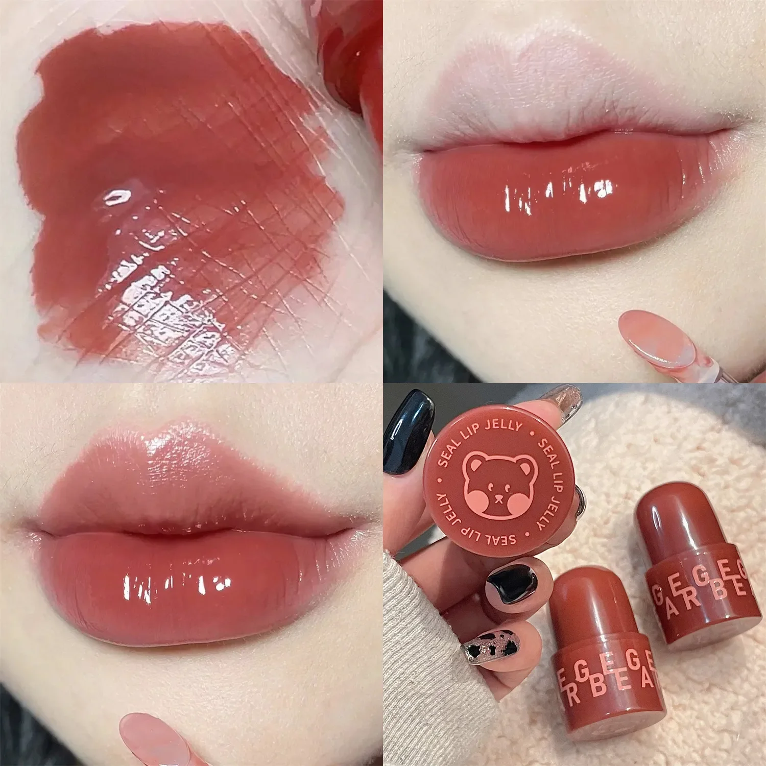 Esmalte de labios de gelatina de sellado rojo cereza, resistente al agua, larga duración, bonito brillo de labios, espejo de vidrio, maquillaje, bálsamo labial Sexy, regalo para mujer