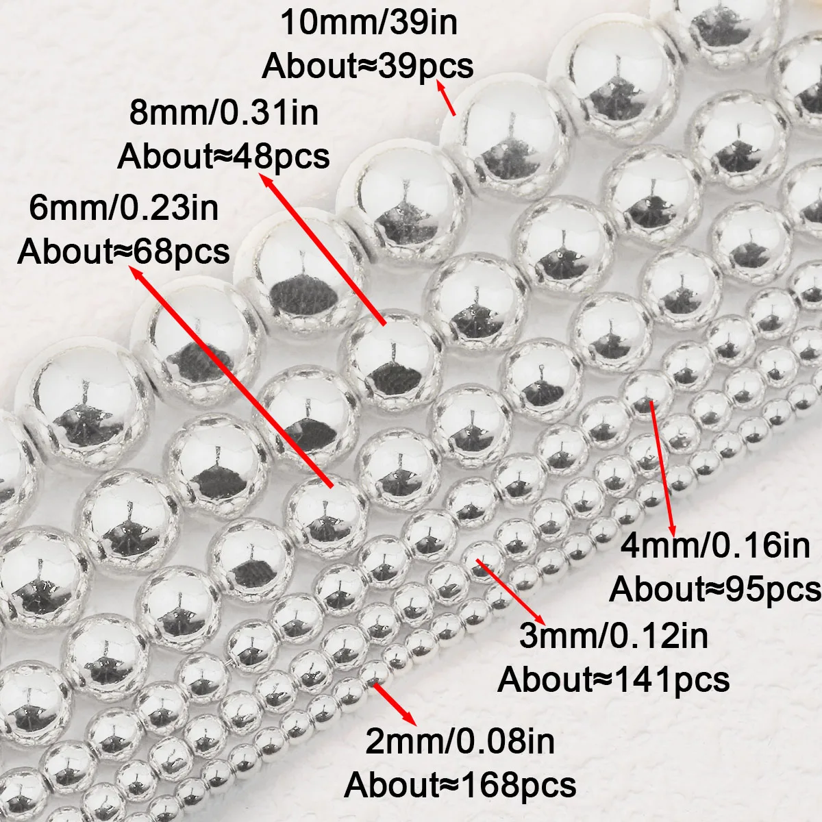 Round Hematite Silvery Balls Beads Loose Spacer Beads For Jewelry DIY Bracelets Earrings Pendants Accessories 2/3/4/6/8/10mm