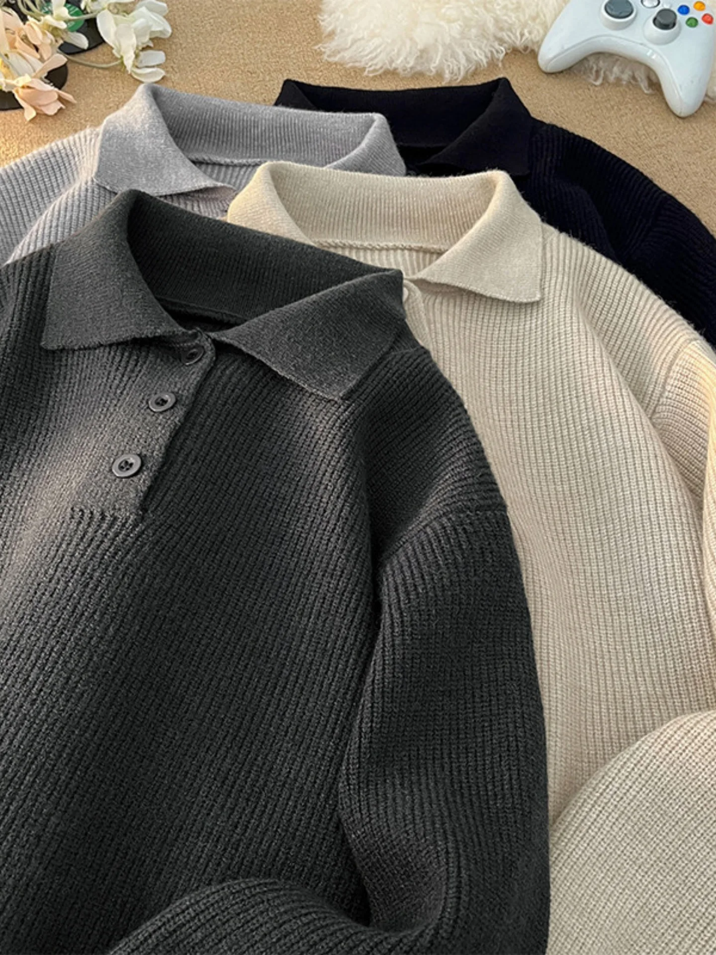 

Loose Fit Ne Knitted Jaet Men's Lazy Sle Pure Color Simple Bot Line irt Comfortable Soft Material Ci Walk