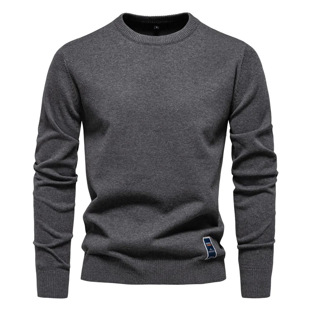 2024 New Cotton Autumn/Winter Round Neck Solid Color European Size Trendy Knitted Sweater Men's Basic Top