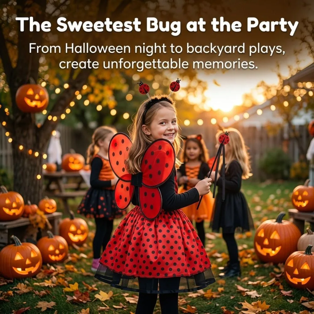 Funny Ladybird Cosplay Costume creative with Magic Wand Costume Set Lightweight Wing Headband Wings Headband Skirt Set