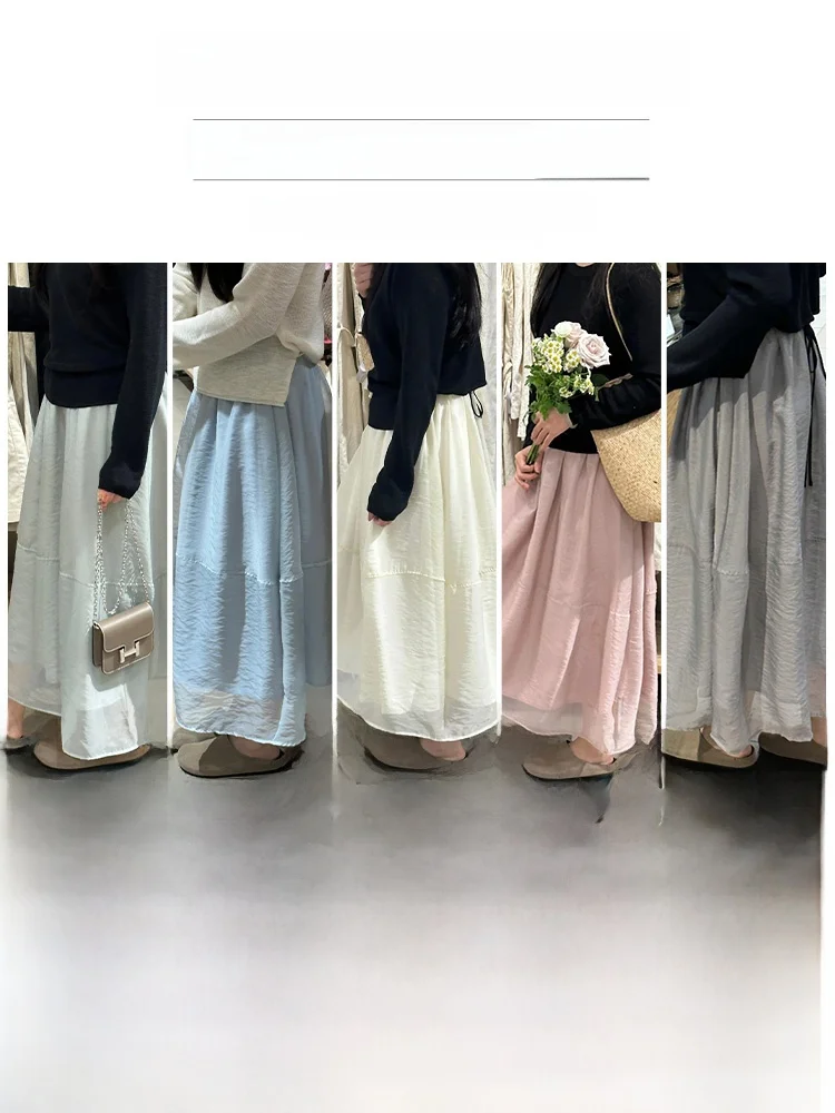 Pink A-Line Half Skirt High Waist Mesh Women's Autumn New Style Slimming Umbrella Skirt Small Size Girls' Commute Style