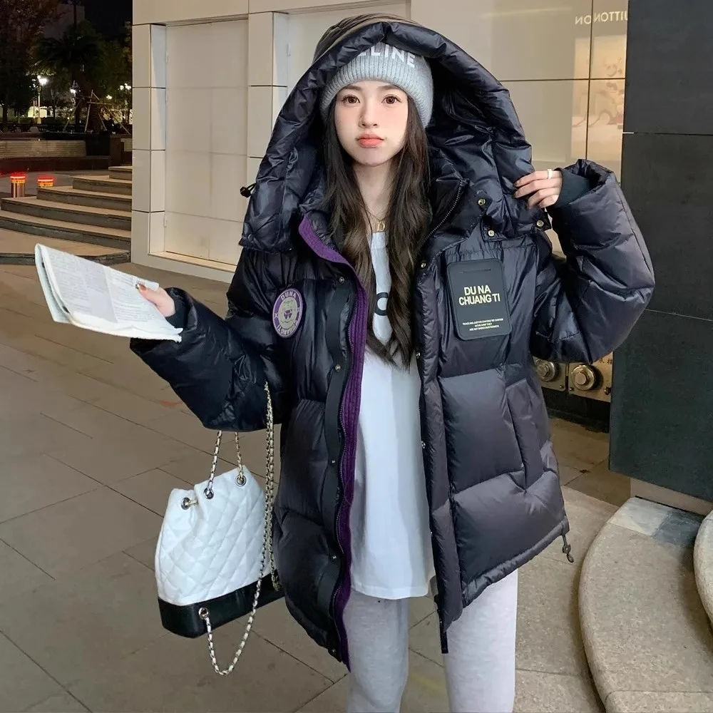 Winter Thicken Parka Korean Version Down Jacket Men and Women Hooded White Duck Down Warm Coat Female Black Casual Cotton Jacket