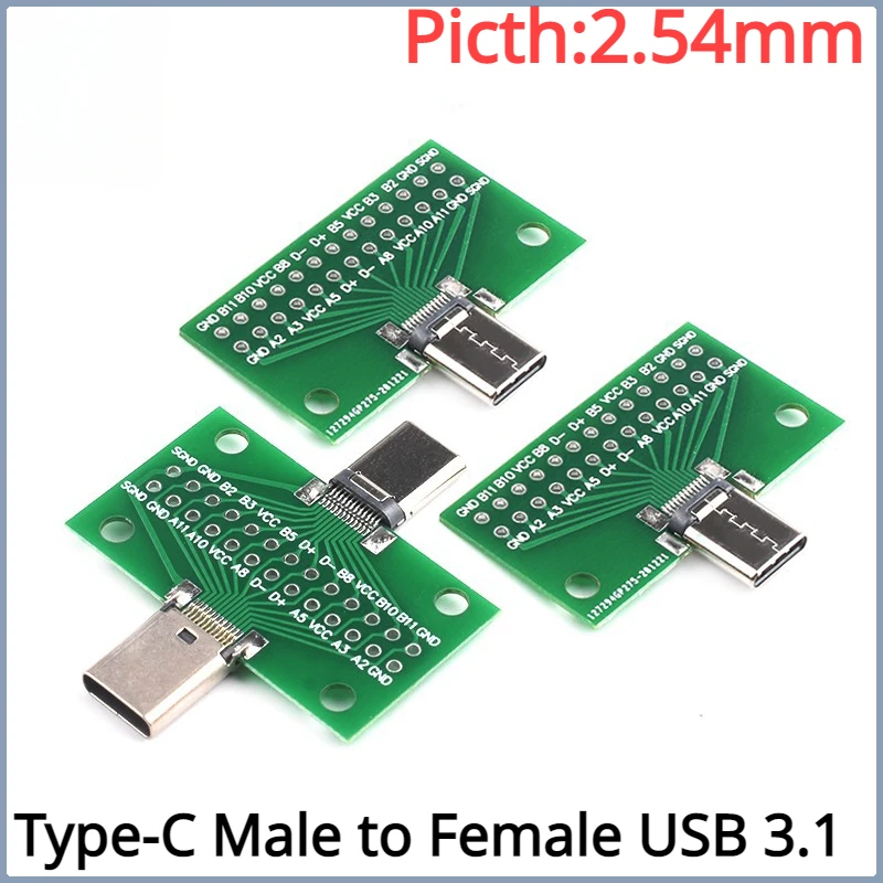 

1Pcs Type-C Male to Female USB 3.1 Test PCB Board Adapter Type C 24P 2.54mm Connector Socket For Data Line Wire Cable Transfer