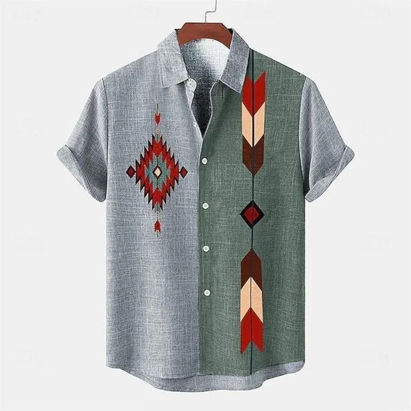 Fashionable and minimalist 3D cotton and linen short sleeved shirt, comfortable hot selling in summer and autumn, African tribal