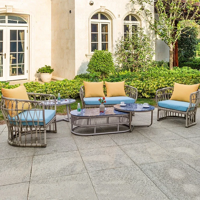 

Outdoor Rattan Sofa Combination Outdoor Waterproof and Sun Protection Garden Courtyard Furniture Sunshine Room Leisure Chair
