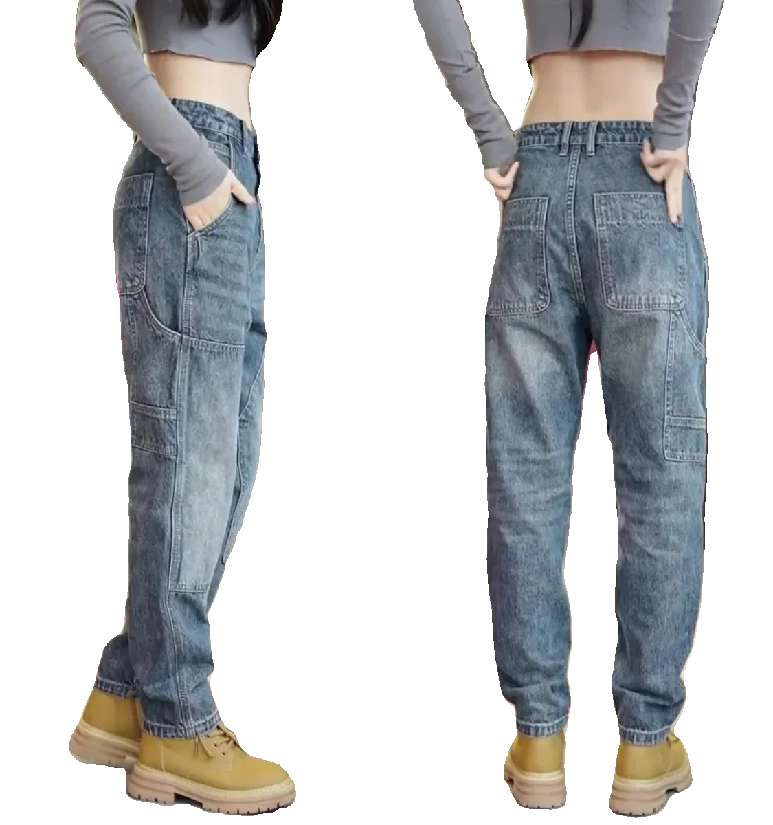 الرجعية الأمريكية حجم كبير الرجال الجينز العصرية الثقيلة دو Waed عادية فضفاض مستقيم الساق الخريف الشتاء ملابس العمل هارلان السراويل