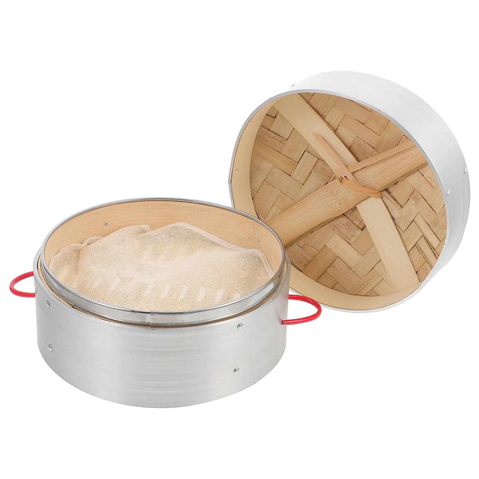 

1 Set Bamboo Food Kitchen Basket With Lid For Cooking Dumplings Vegetables Fish Chinese Steamer Basket Vegetable