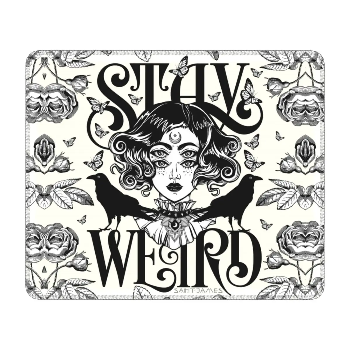 Stay Weird Gaming Mouse Pad Anti-Slip Rubber Lockedge Mousepad Office Decor Cover Halloween Witch Computer Keyboard Desk Mat