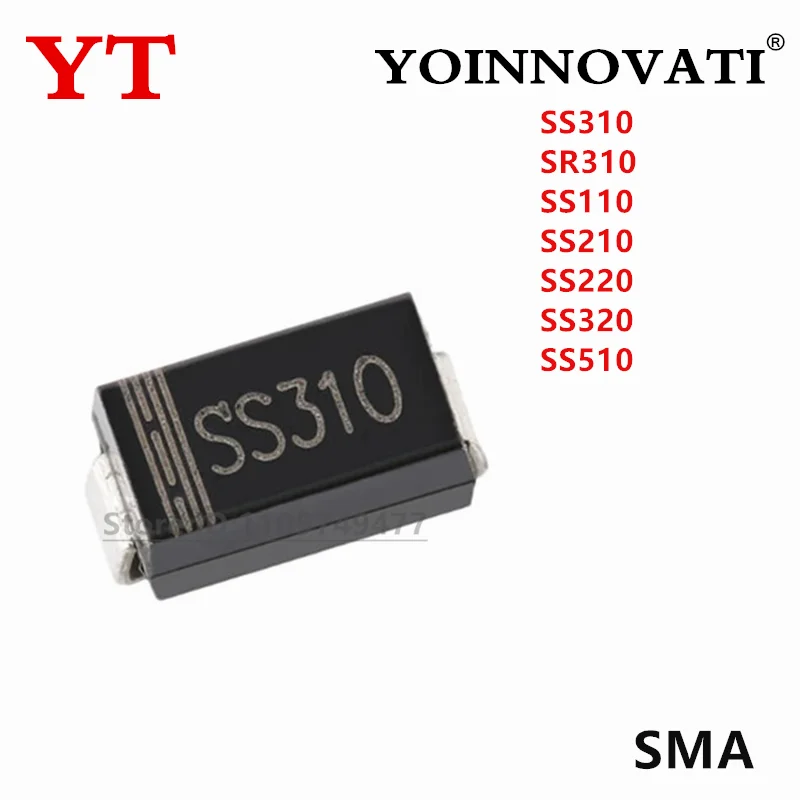 100PCS SS310 SMD SR310 SS110 SS210 SS220 SS320 SS510 Schottky Barrier Rectifier Diode 2A 3A 5A 100V 200V DO-214AC SMA
