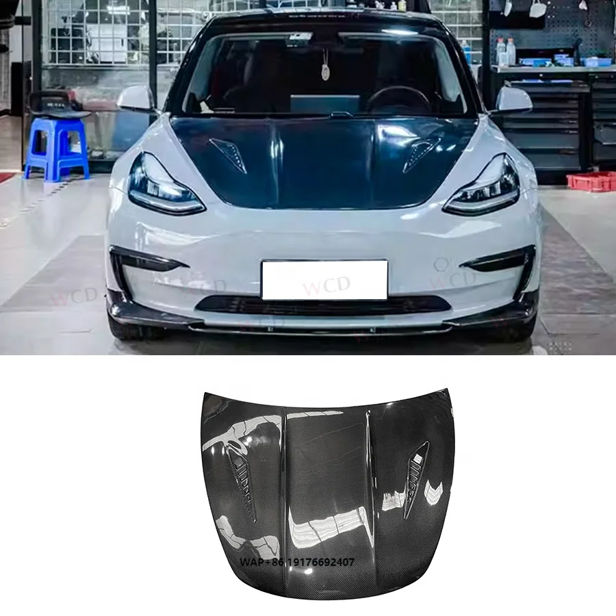 

Carbon Fiber CMS Style Front Hood Bonnet ForTesla Model 3 2017-2022 Front Bumper Engine Hood Cover Body Kit