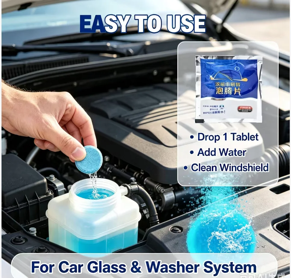 New Solid Cleaner Car Windscreen Cleaner Effervescent Tablet Auto Wiper Glass Solid Cleaning Concentrated Tablets Detergent 2024