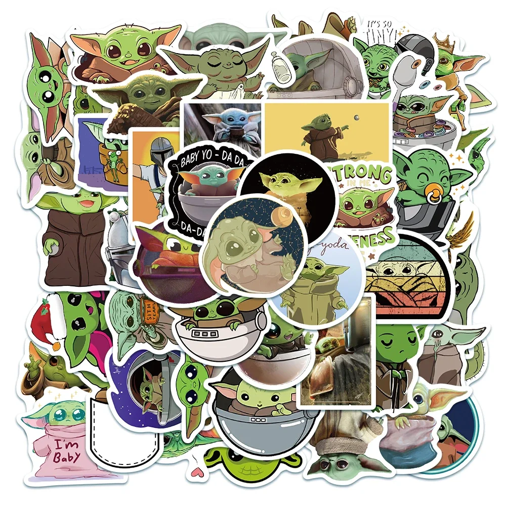 50pcs Disney Cute Yoda Baby Stickers Cartoon Anime Decals Kids Toy Laptop Guitar Motorcycle Car Phone Sticker Gifts