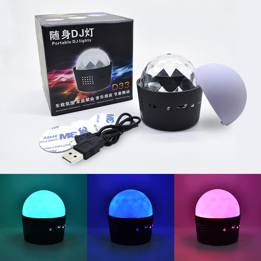 Lumière de scène LED en cristal pour DJ, petite boule magique, rechargeable par USB, colorée, activée par la voix, lampe d'ambiance de noël