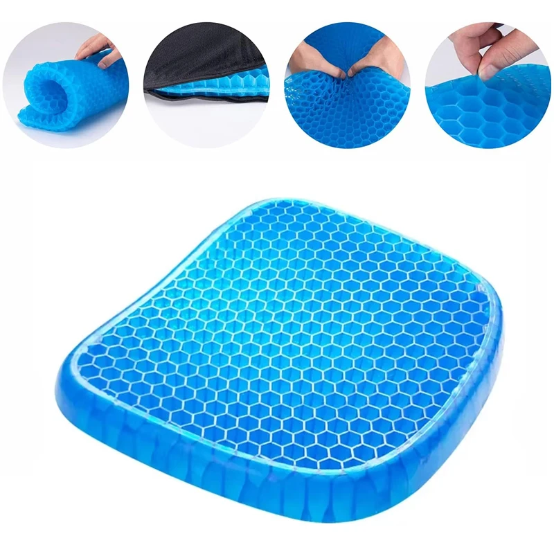 NEW Gel Silicone Gel Seat Cushion Cooling Mat Honeycomb Thick Sitting Cushions Pads for Pressure Relief Back Pain Summer Ice Pad