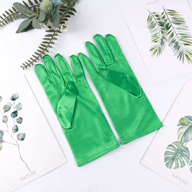 Kurze Satin-Handschuhe für Damen, elegantes Temperament, Prinzessin, Hochzeit, Braut, mehrfarbige Handschuhe, Bühnenaufführung, Abendessen-Zubehör – Detail 10