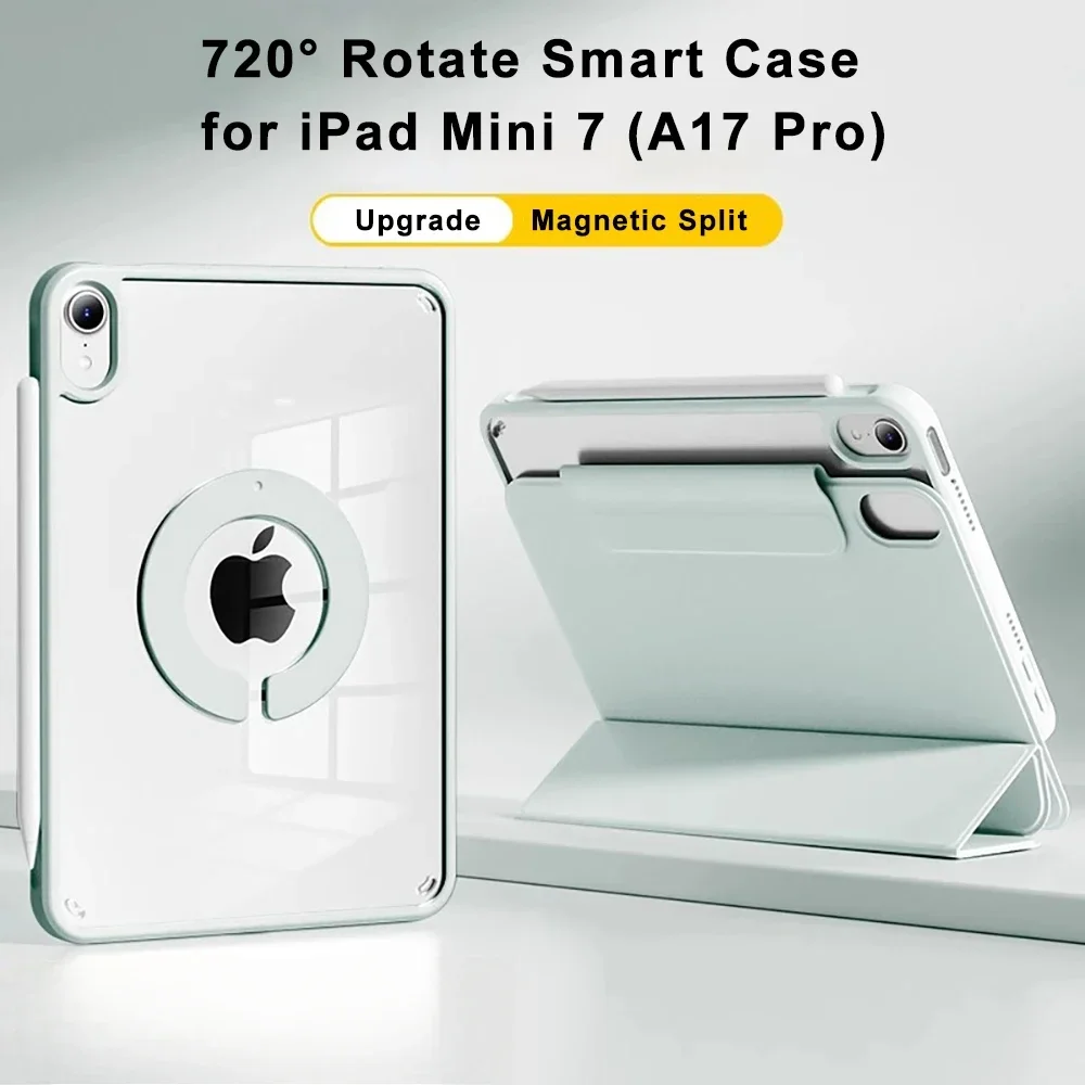 Magnetic Smart Tablet Case for IPad New Mini A17 Pro 2024 Funda for IPad Mini 7 6 8.3 Inch Folding Coque 720° Rotate Folio Cover