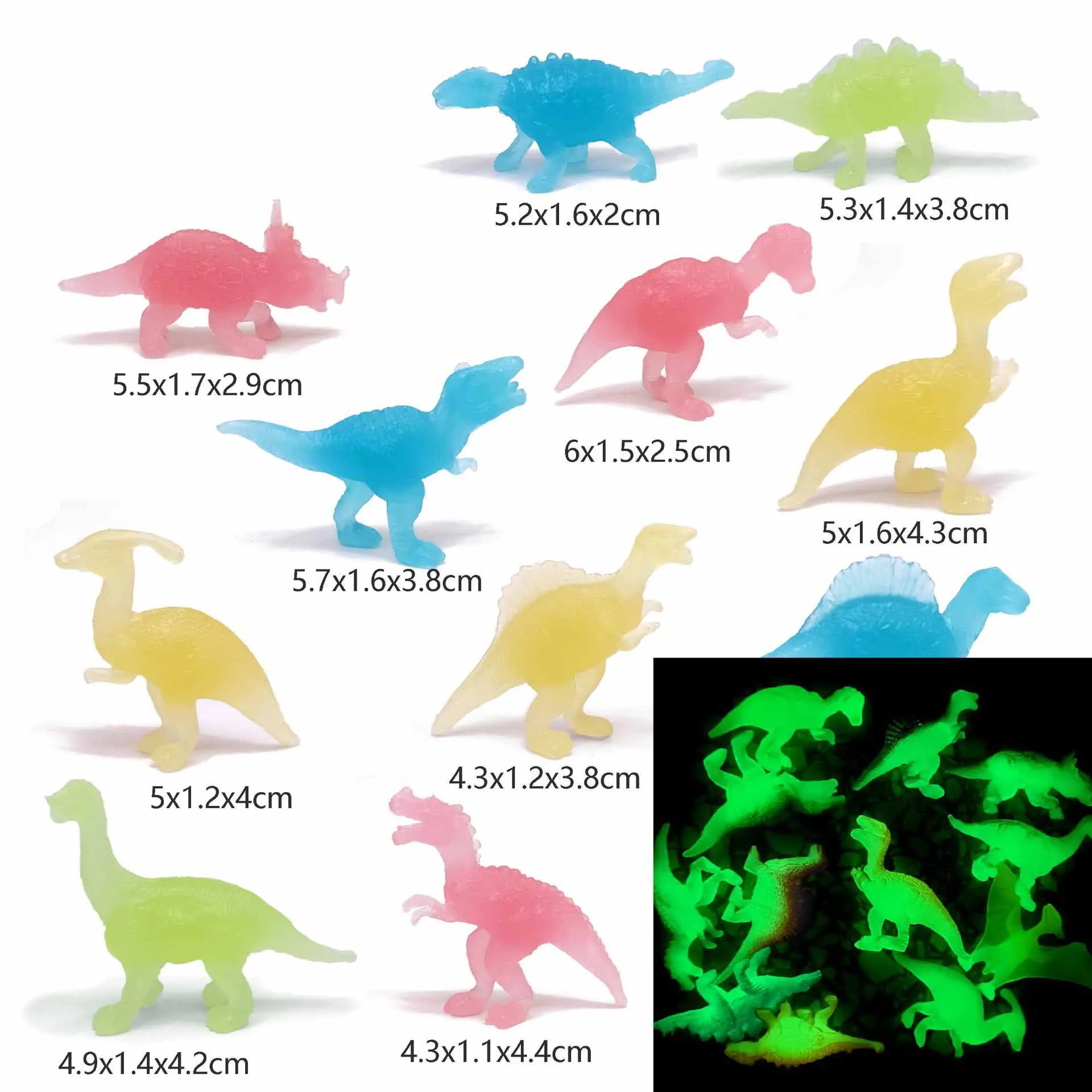 12Pcs Glow-in-the-dark Mini Dinosaur Toy Model Simulation Pterodactyl Triceratops Tyrannosaurus Rex Stegosaurus Toy Model