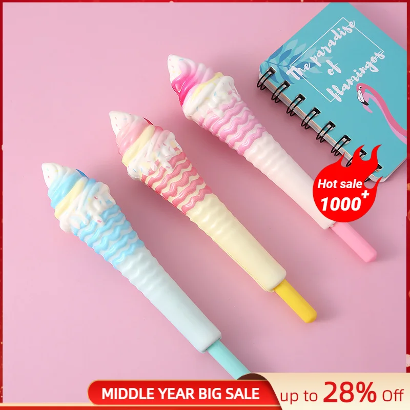 

2 Pcs Cute Soft Gel Pen Ice cream pen Stationery Office School Supply Unpack Decompression Creative Lovely Cartoon Pen for Gift