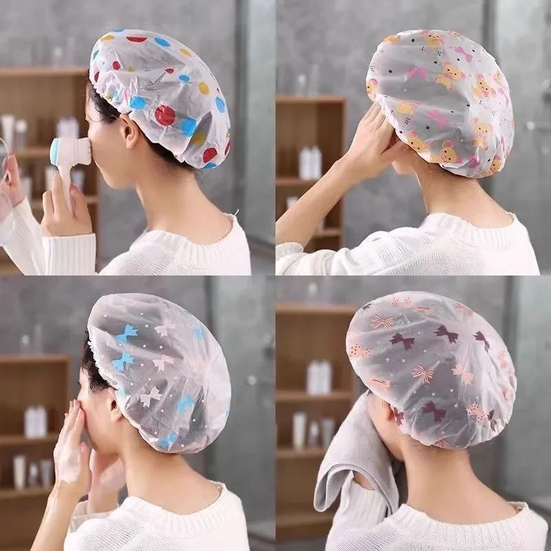 5pcs Mixed Color Waterproof Shower Cap WOMEN'S Household Bathing Anti-oil Smoke Hair Care Shower Cap Dry Hair Cap