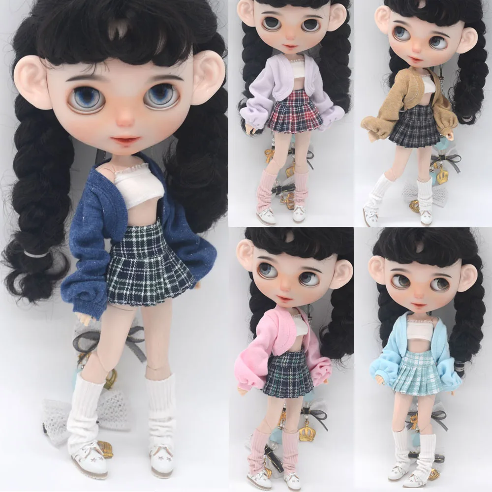 Fashion New Puff Sleeve Knit Jacket Set for Blyth Doll Azone OB23 OB24 Doll Accessories