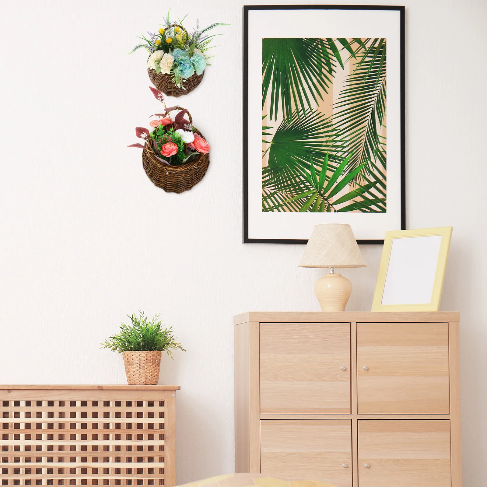 

2 Pcs Rattan Hanging Indoor Plants Flower Wall Basket Light Brown Outdoor Decor