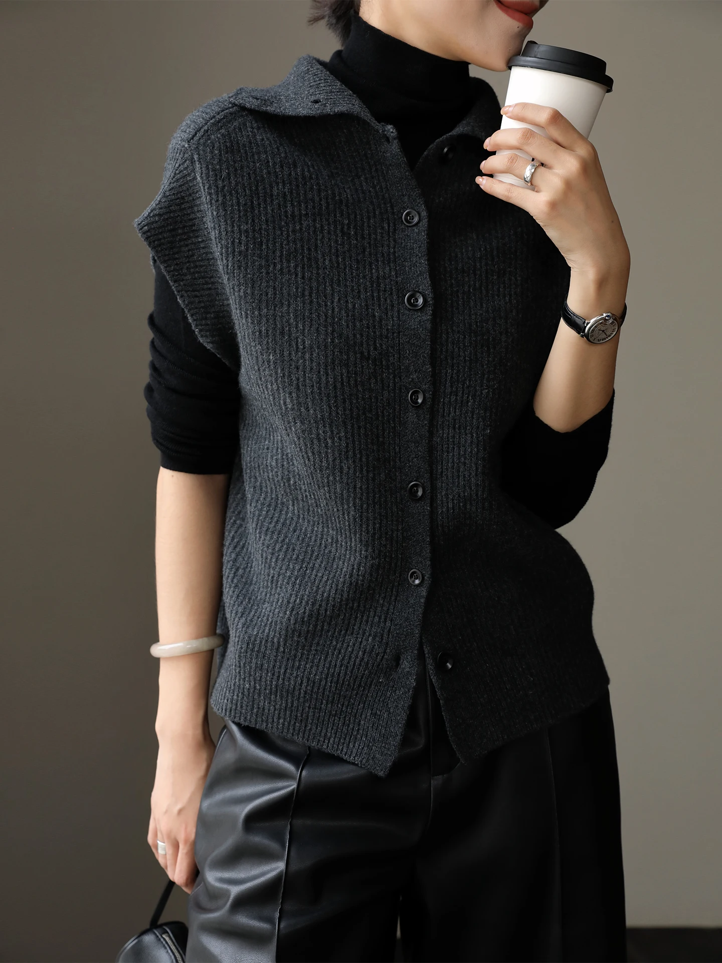 

Simple Two-Sided Wear High Collar Knitted Vest Svel Ne Base Layer Tank Top Women's Faion Autumn New Sle