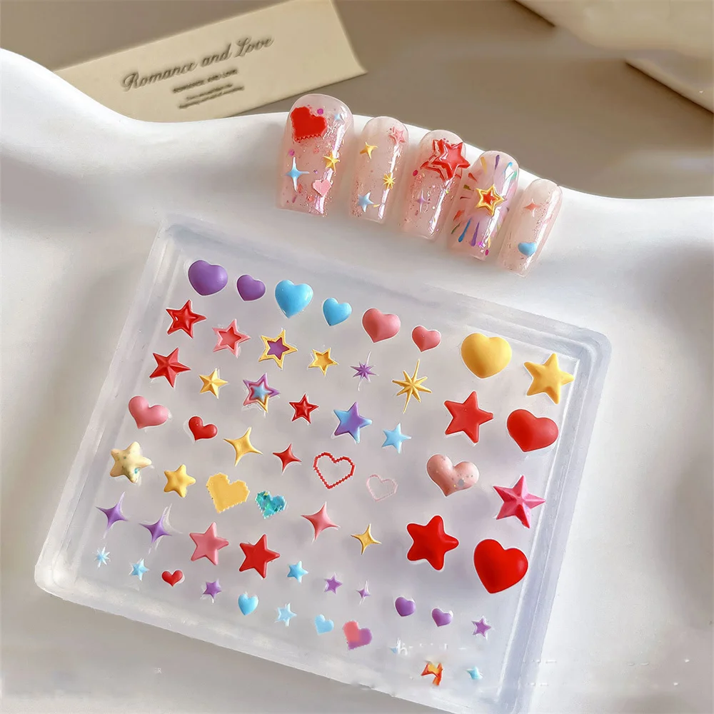 1Pcs 3D Heart Star Silicone Nail Mold Multi- Shpes Pentagram Love Nail Charms Transparent Manicure Template DIY Decorations Tool