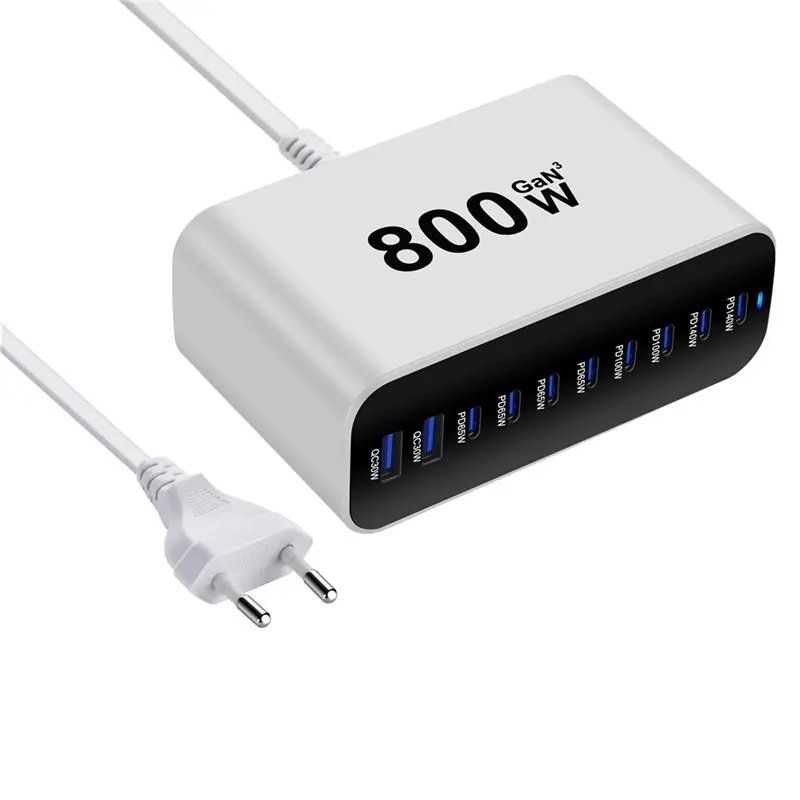 Y43A-New 800W 10-Port Desktop Gan 8C2A USB Type C PD Fast Multi-Port Cell Phone Multi-Device Charging