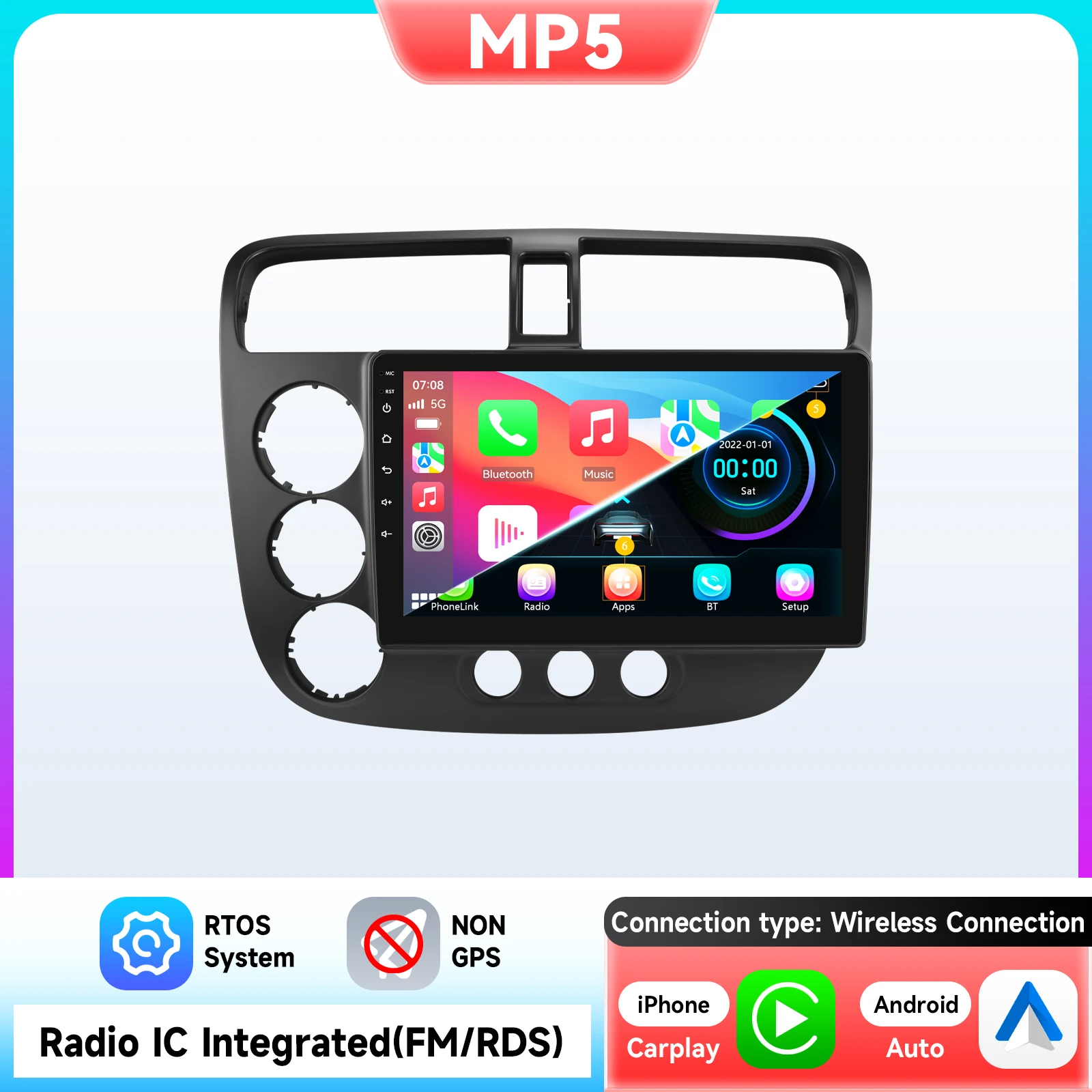 Autoradio Scherm voor Honda Civic 2000-2006 Links Drive Carplay Android Auto Speler Multimedia 4G WIFI GPS Navigatie 2Din Stereo