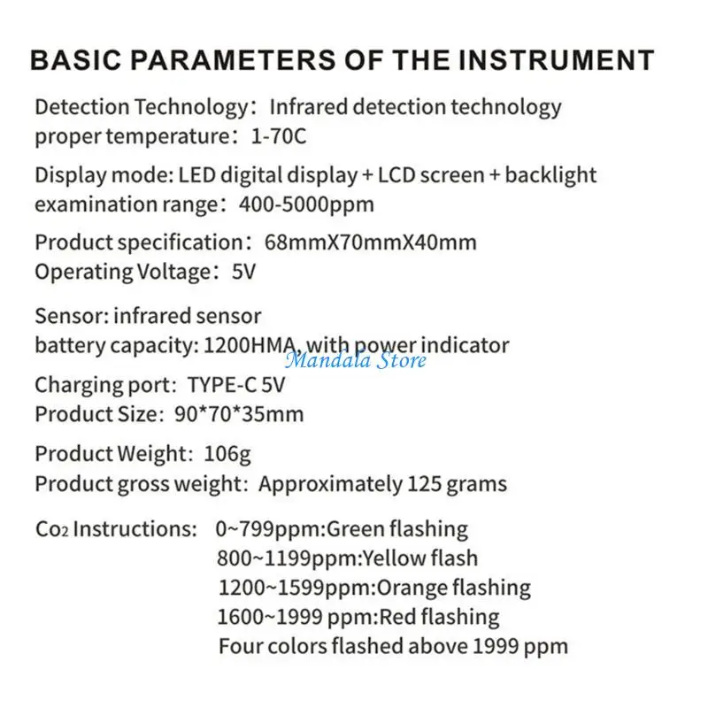 شاشة U2JC CO2 عالية الدقة تكنولوجيا الكشف البصري بالأشعة تحت الحمراء جهاز اختبار الهواء الزراعة زراعة مستودع الدفيئة