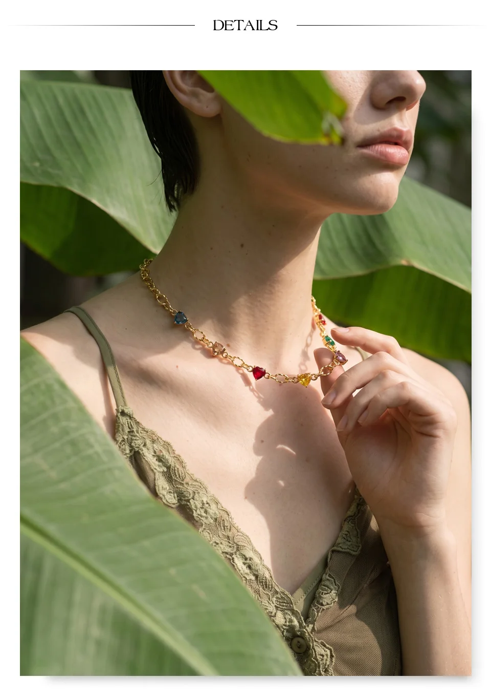 Yhpup Edelstahl-Halskette mit bunten Zirkonia-Herzen, hochwertige, zarte Neuheiten, Fantasy-Schmuck, Geschenk – Detail 4